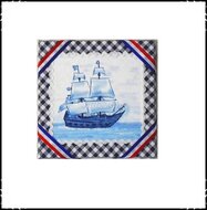 Wanddecoratie-rood-wit-blauw-met-zeilboot