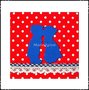 Wanddecoratie polkadot rood 'blauw kussend paartje'.