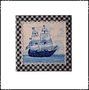 Wanddecoratie boerenruit blauw met zeilboot